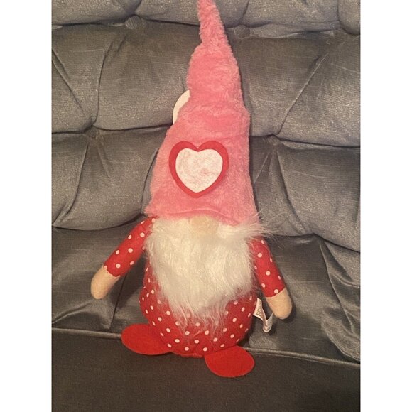 3 Gnome Plush Valentines Day Decorative Hearts 13" Pink Red Seasonal Col… - Picture 3 of 8